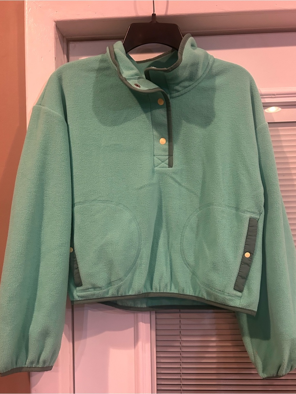 Kids Mint Green Snap-Front Fleece Pullover